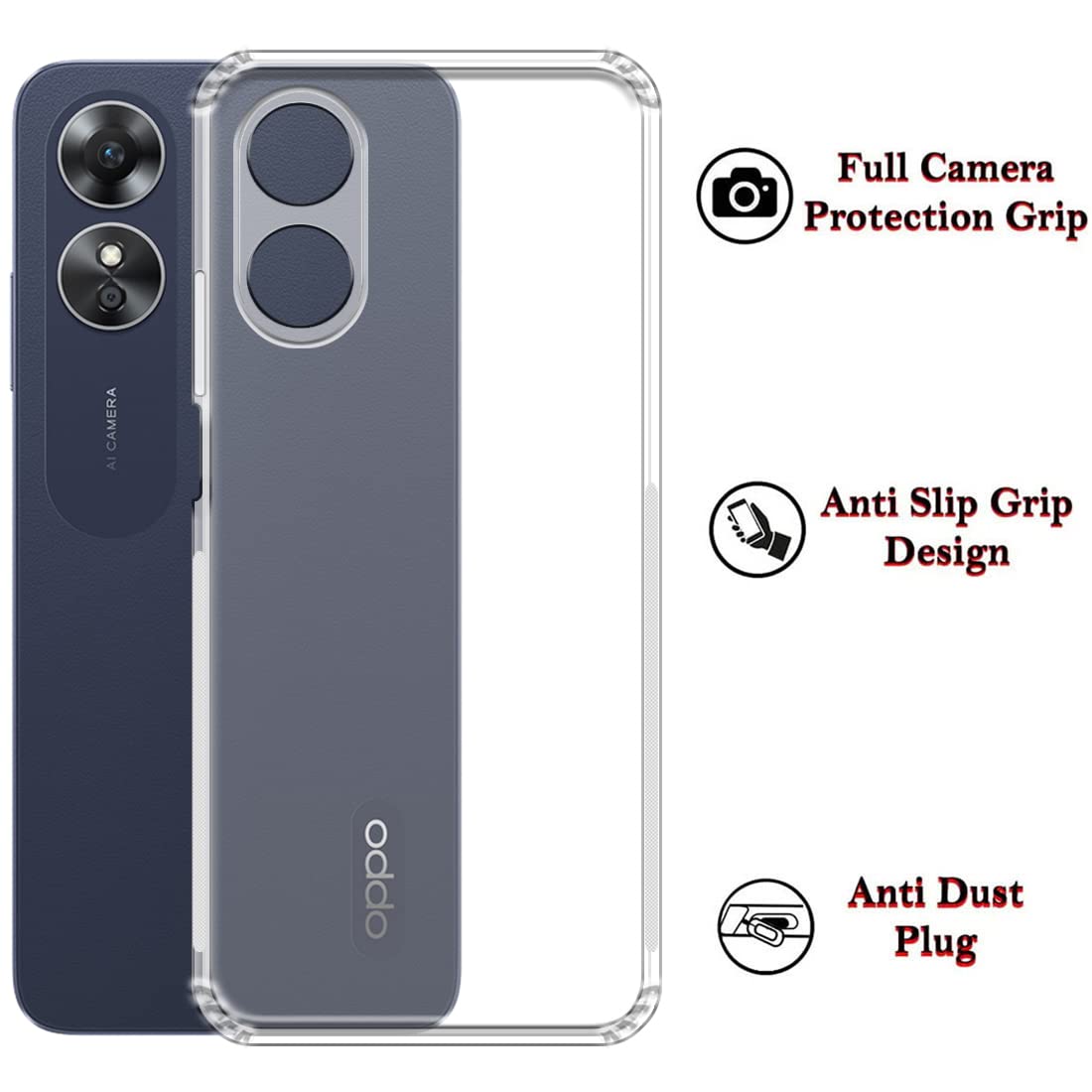 VAKIBO Premium Clear 1.5MM Thick Transparent Soft TPU Rubber Back Cover Case With Camera Protection Suitable for Oppo A38