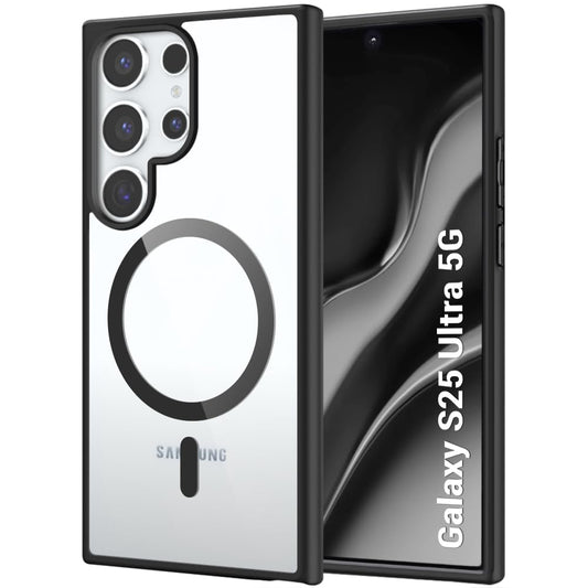 VAKIBO Megnatic Magsafe Black Coloured Soft with Hard back Back Cover Case With Camera Protection Ring Suitable for Samsung Galaxy S25 Ultra