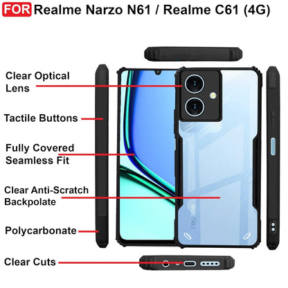 VAKIBO Super Premium Black Border Transparent Case With Corner Protection & Camera Protection Suitable for Realme Narzo N61