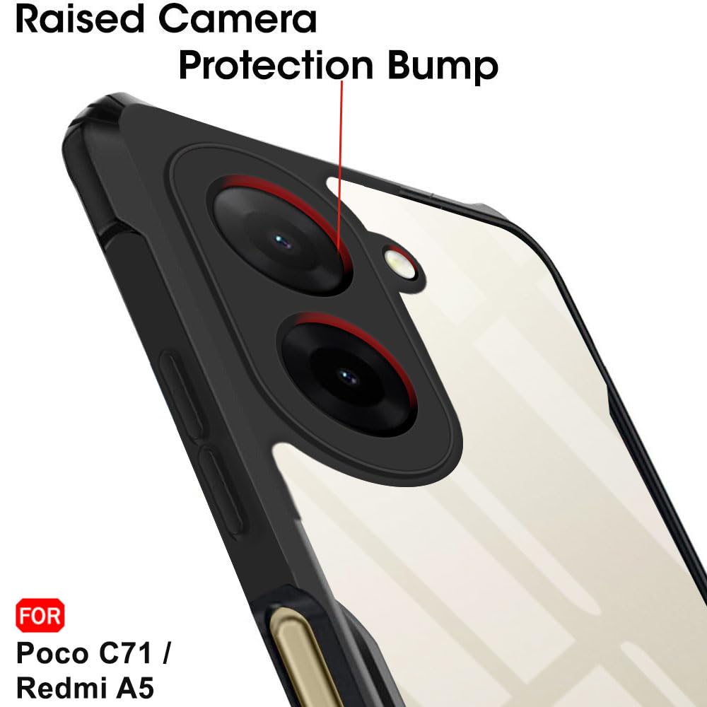 VAKIBO Best Selling Black and Transparent Coloured Made With Soft TPU and Acrylic Back Cover Case With 4 Corner and Camera Protection Suitable for Mi Poco C71