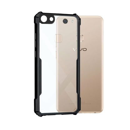 VAKIBO Best Selling Black and Transparent Coloured Made With Soft TPU and Acrylic Back Cover Case With 4 Corner and Camera Protection Suitable for Vivo V7 Plus