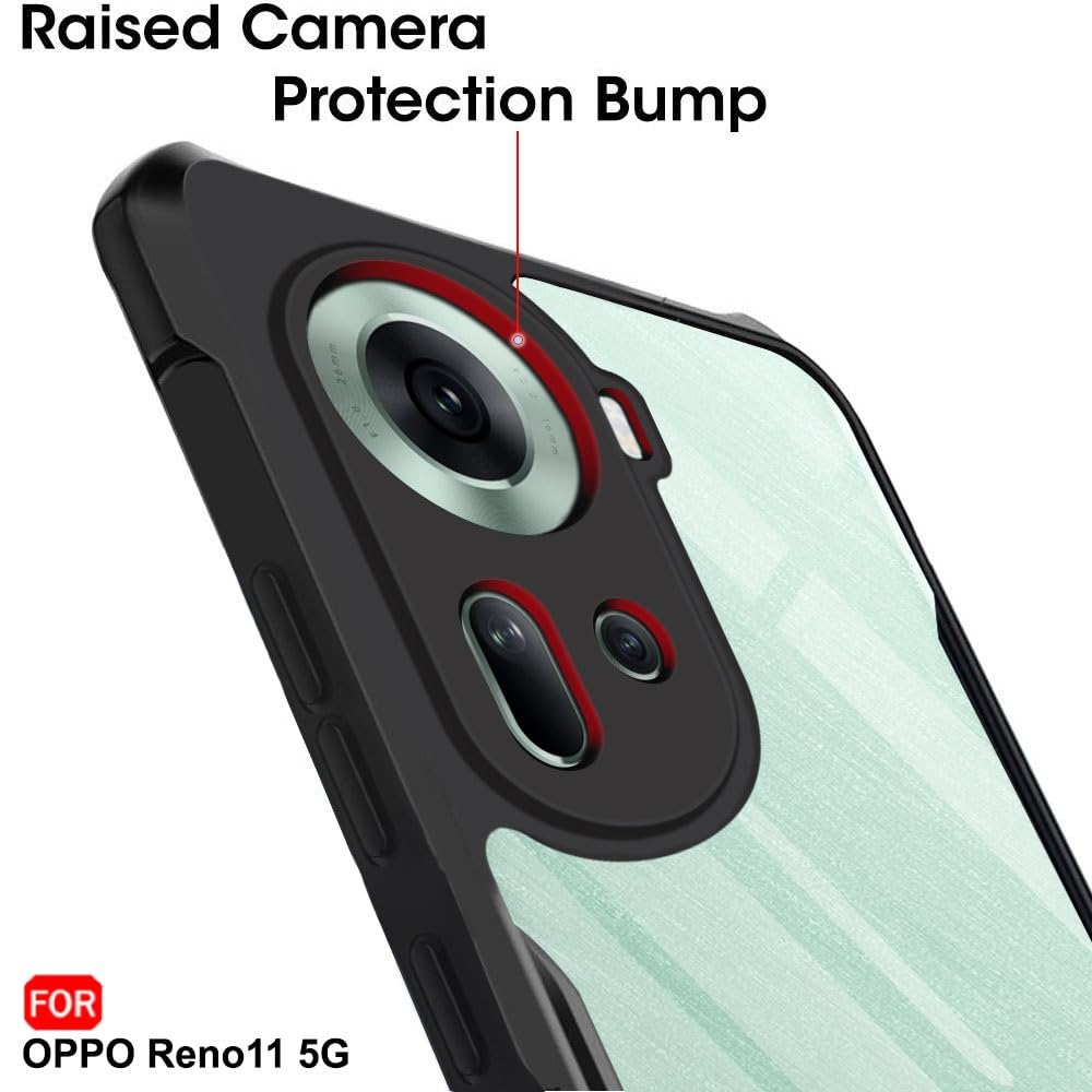 VAKIBO Best Selling Black and Transparent Coloured Made With Soft TPU and Acrylic Back Cover Case With 4 Corner and Camera Protection Suitable for Oppo Reno11