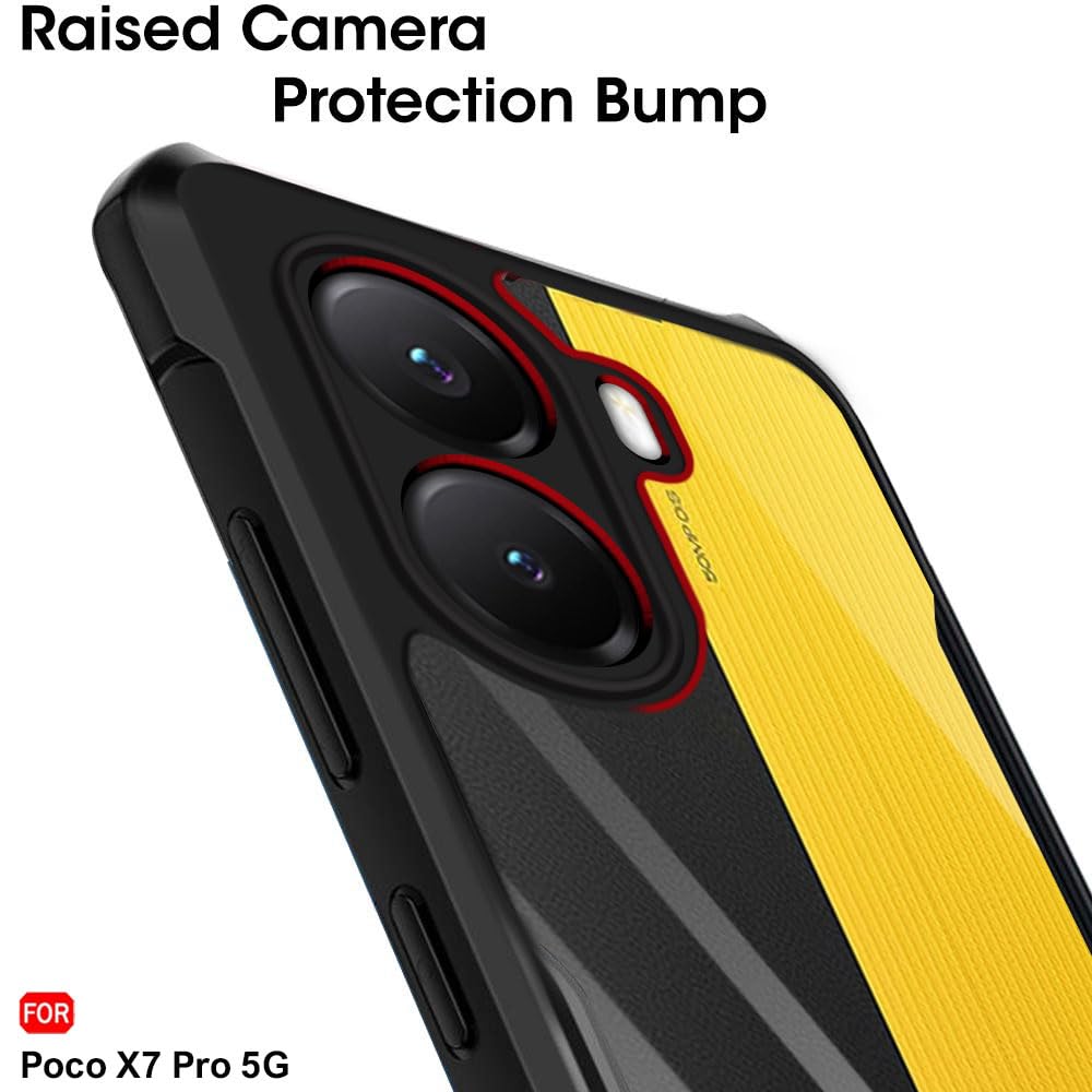 VAKIBO Best Selling Black and Transparent Coloured Made With Soft TPU and Acrylic Back Cover Case With 4 Corner and Camera Protection Suitable for Mi Poco X7 Pro