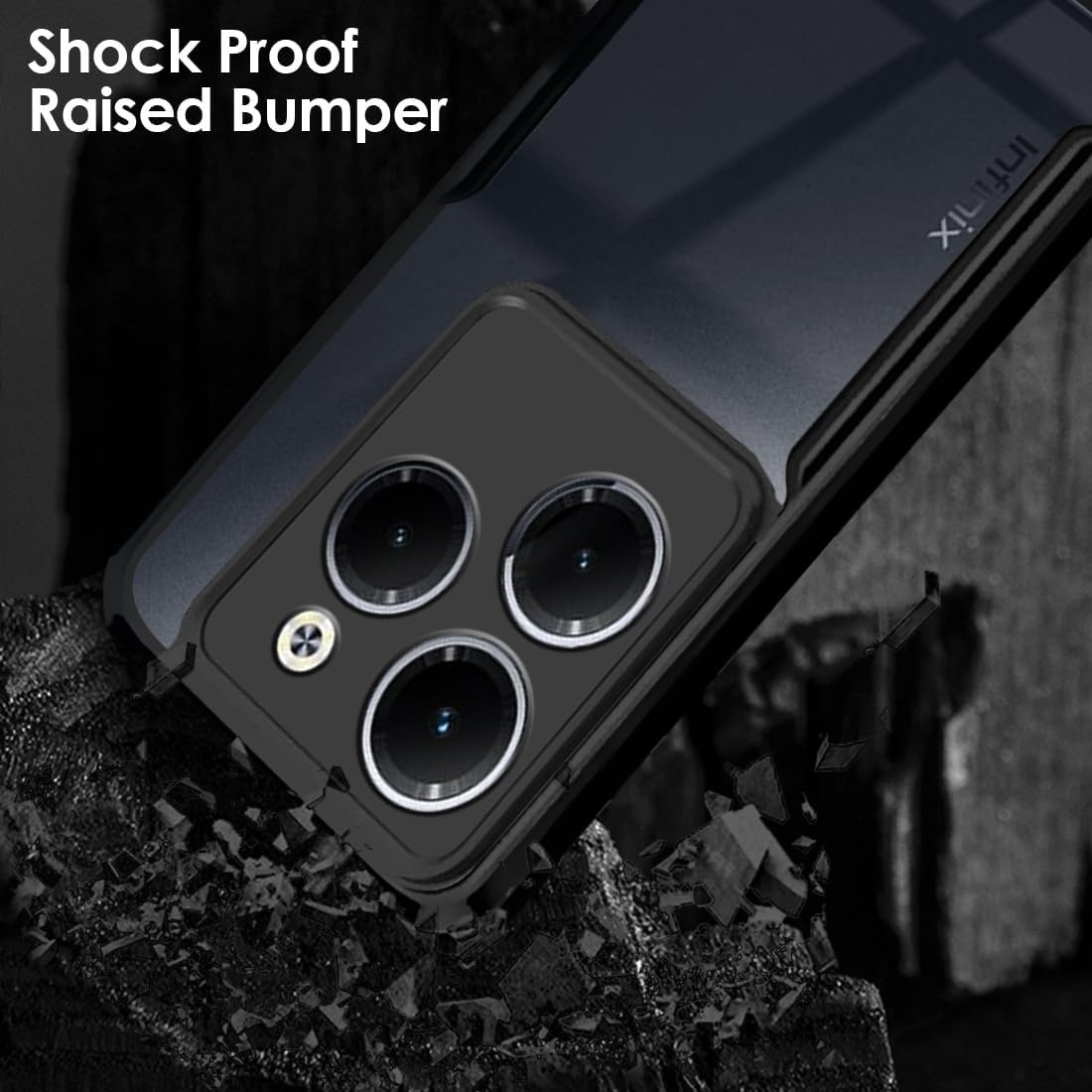 VAKIBO Best Selling Black and Transparent Coloured Made With Soft TPU and Acrylic Back Cover Case With 4 Corner and Camera Protection Suitable for Tecno Spark 8 HD
