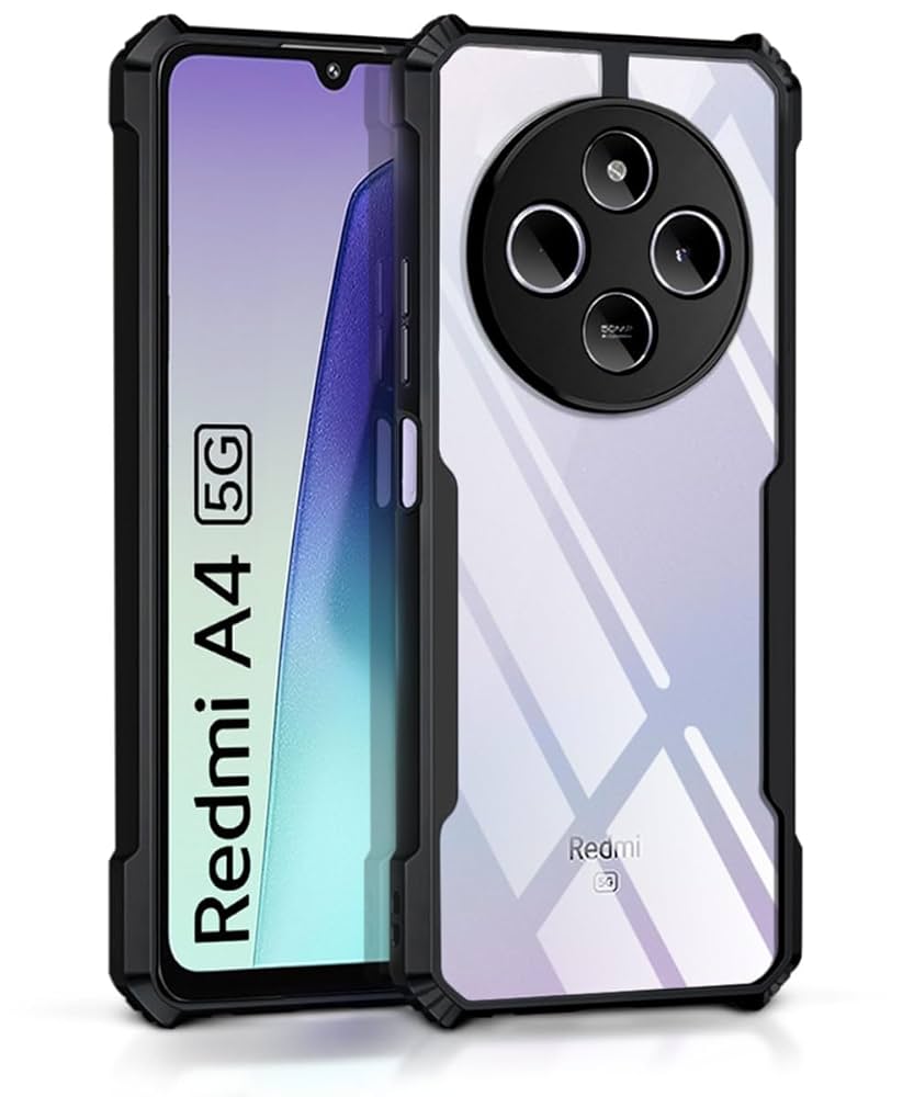 VAKIBO Best Selling Black and Transparent Back Cover Case Made With Soft TPU and Acrylic With 4 Corner and Camera Protection Suitable for Mi Redmi 14R