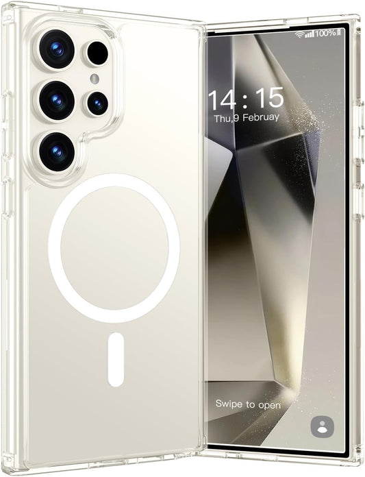 VAKIBO Megnatic Magsafe White Coloured Soft with Hard back Back Cover Case With Camera Protection Ring Suitable for Samsung S24 Ultra