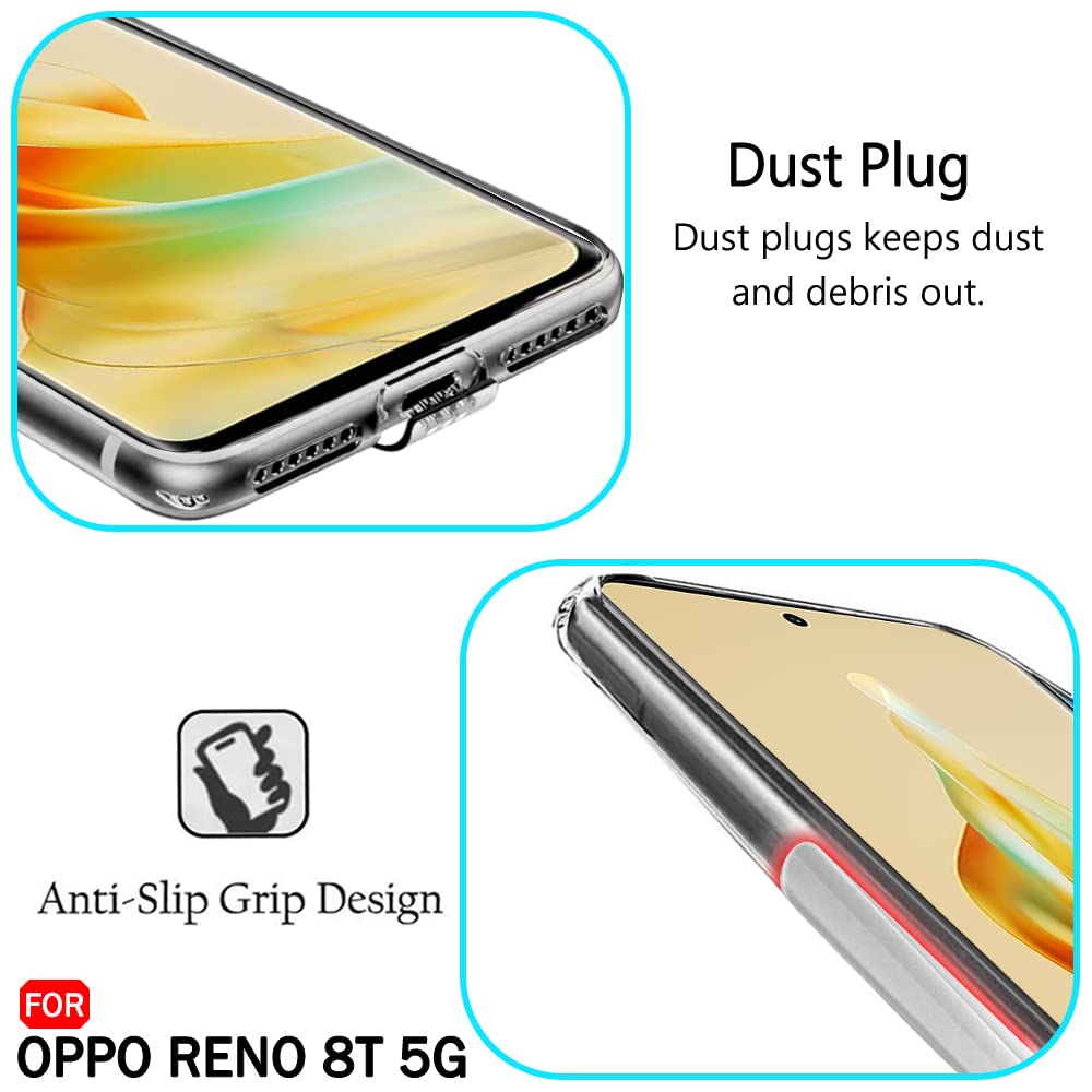 VAKIBO Premium Clear 1.5MM Thick Transparent Soft TPU Rubber Back Cover Case With Camera Protection Suitable for Oppo Reno 8T