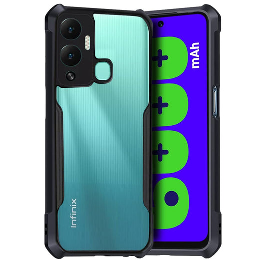 VAKIBO Best Selling Black and Transparent Back Cover Case Made With Soft TPU and Acrylic With 4 Corner and Camera Protection Suitable for Infinix Hot 12 Play