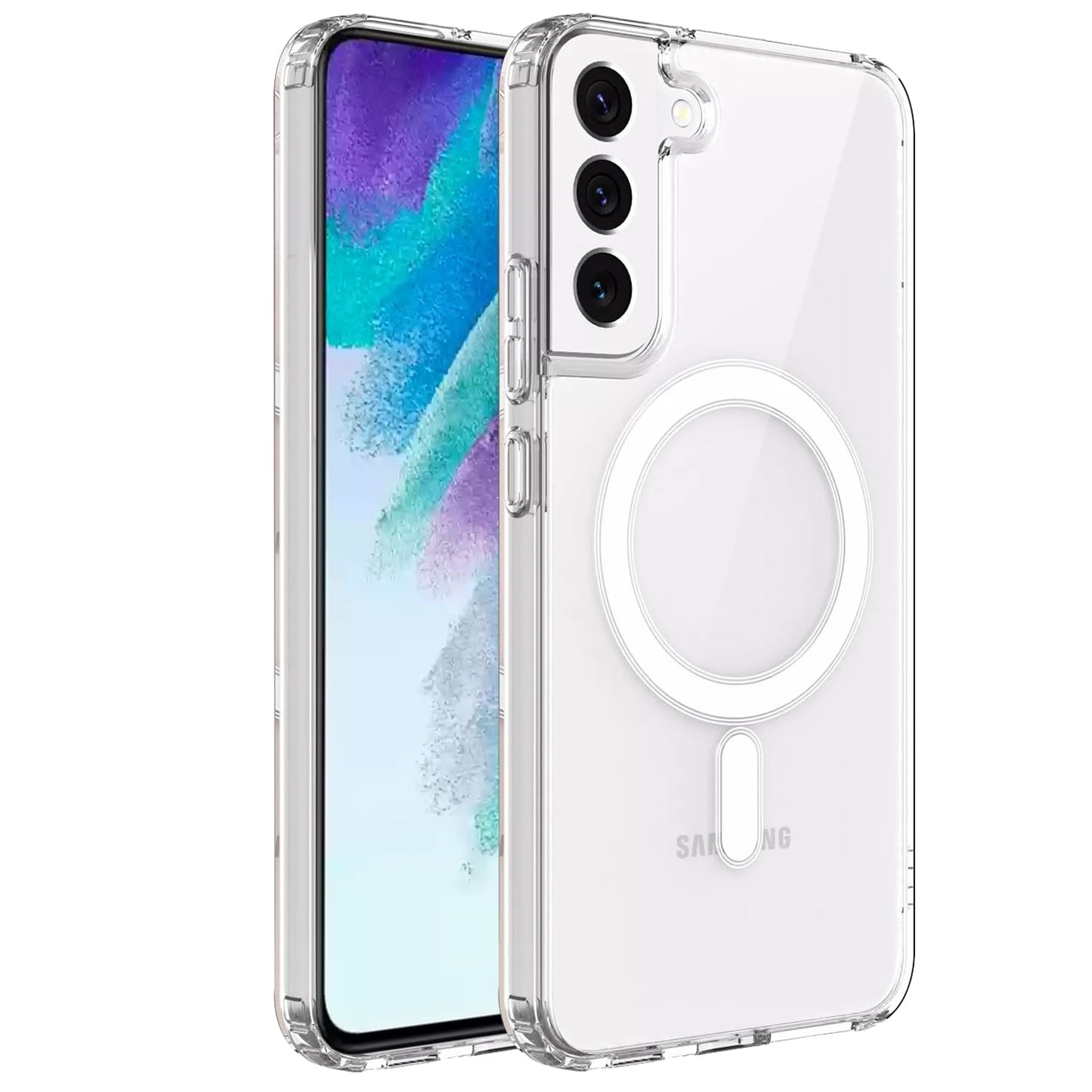 VAKIBO Megnatic Magsafe Transparent Coloured Soft with Hard back Back Cover Case With Camera Protection Ring Suitable for Samsung Galaxy S21 FE