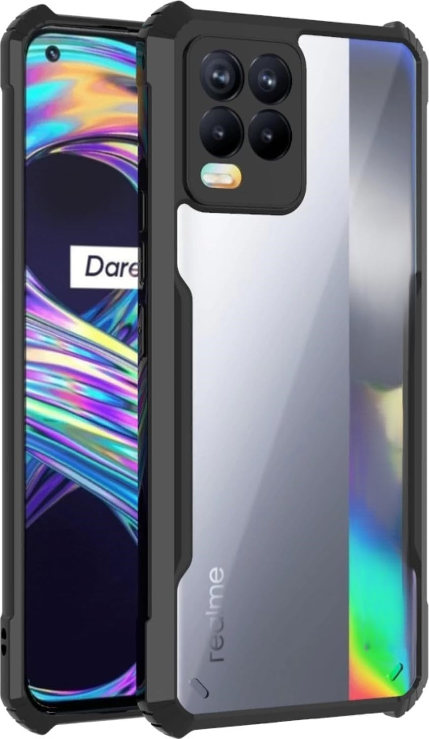 VAKIBO Super Premium Black Border Transparent Case With Corner Protection & Camera Protection Suitable for Realme 8 4G