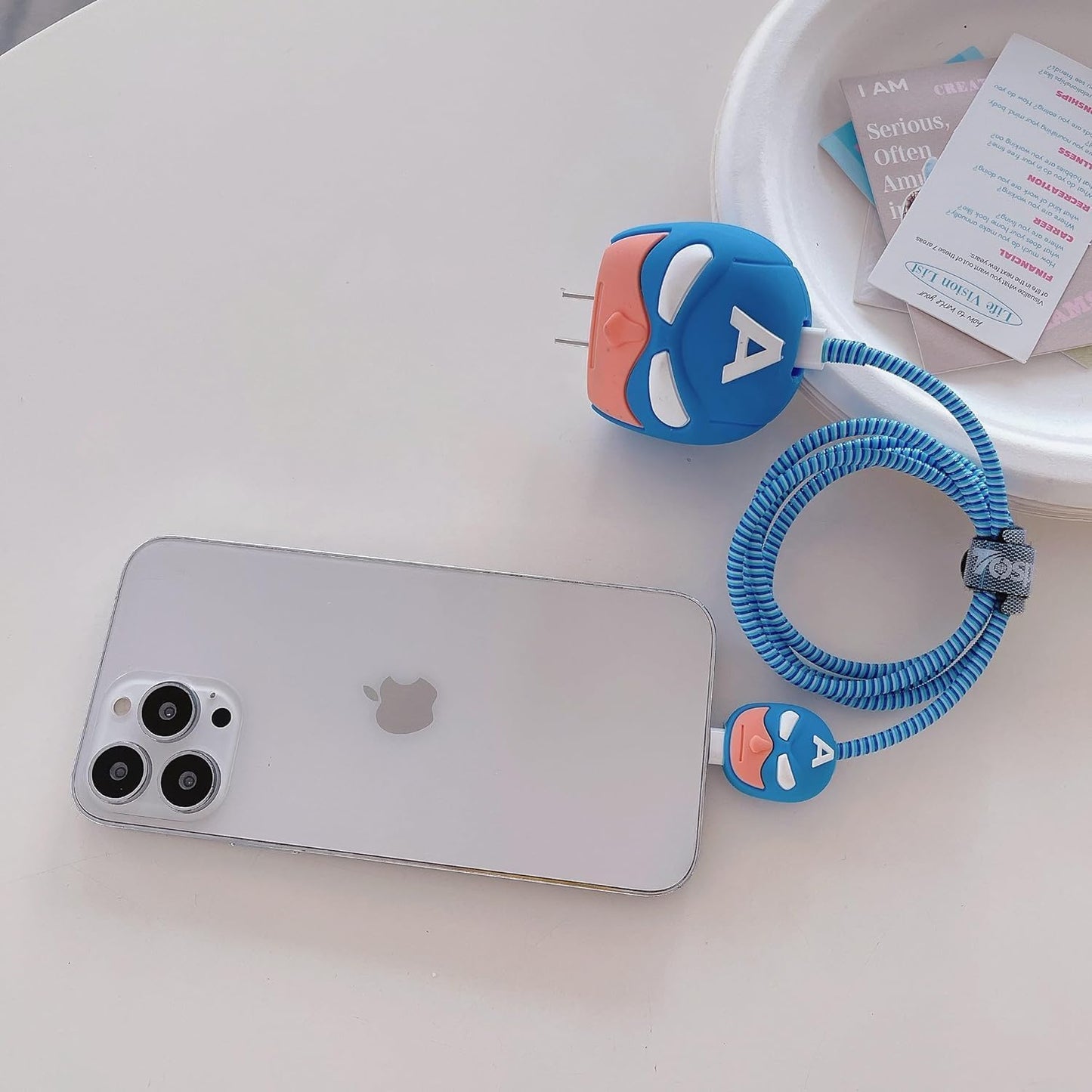 Cute Silicone Charger Case Cover with 360-degree Full Protection Cartoon Design Suitable for iPhone for 18-20W ,Adapter Charger Cover (blue superhero)