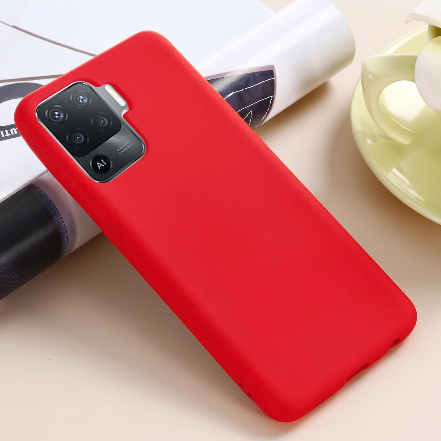 VAKIBO 1.2 MM Thick Red Coloured Soft TPU Rubber Back Cover Case With Camera Protection Ring Suitable for Oppo A94