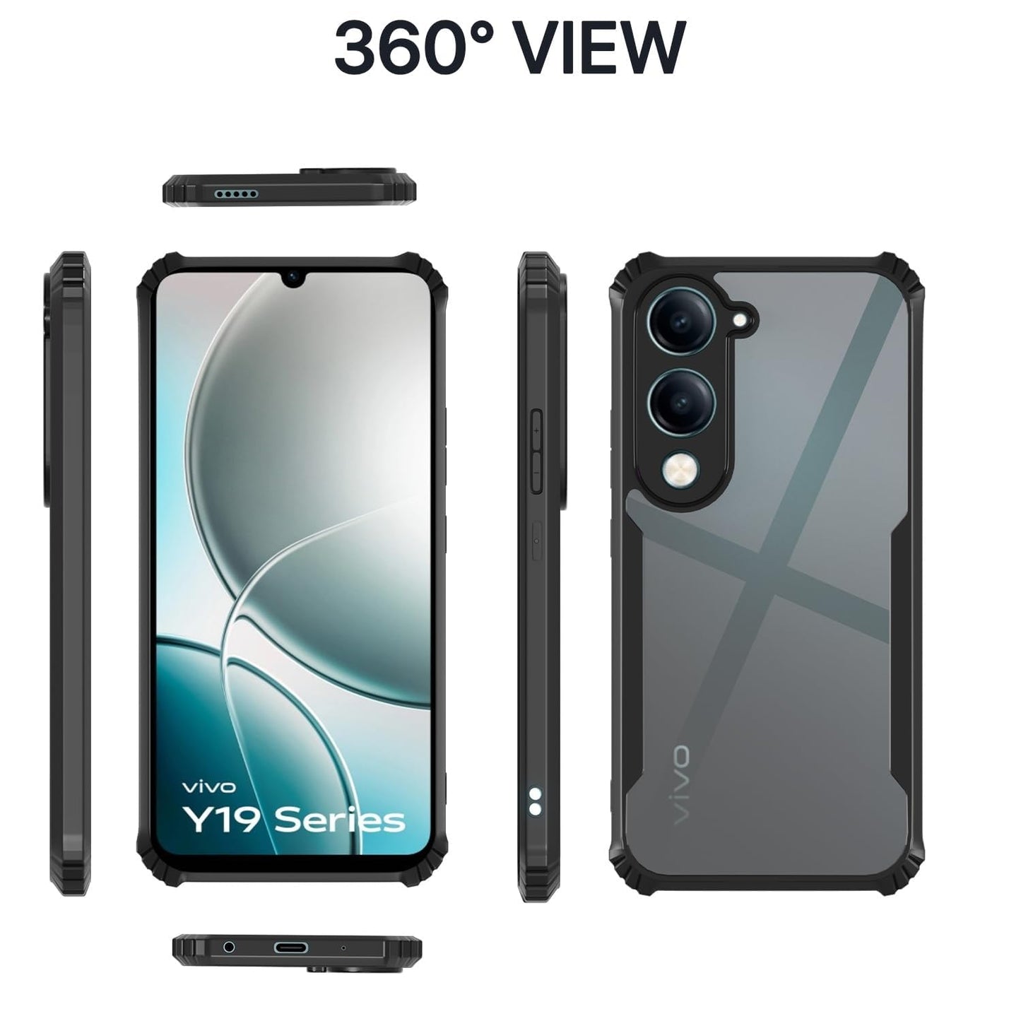 VAKIBO Best Selling Black and Transparent Coloured Made With Soft TPU and Acrylic Back Cover Case With 4 Corner and Camera Protection Suitable for Vivo Y04/Vivo T4 Lite
