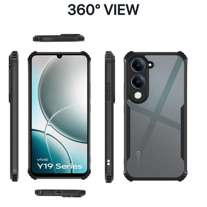 VAKIBO Best Selling Black and Transparent Coloured Made With Soft TPU and Acrylic Back Cover Case With 4 Corner and Camera Protection Suitable for Vivo Y04/Vivo T4 Lite