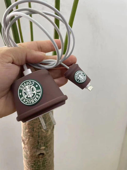 Compatible for iPhone Charger Case Cover,Silicone Charger Case Cover Compatible for 18-20W 360 Degree Full Protection Cover (Starbucks)