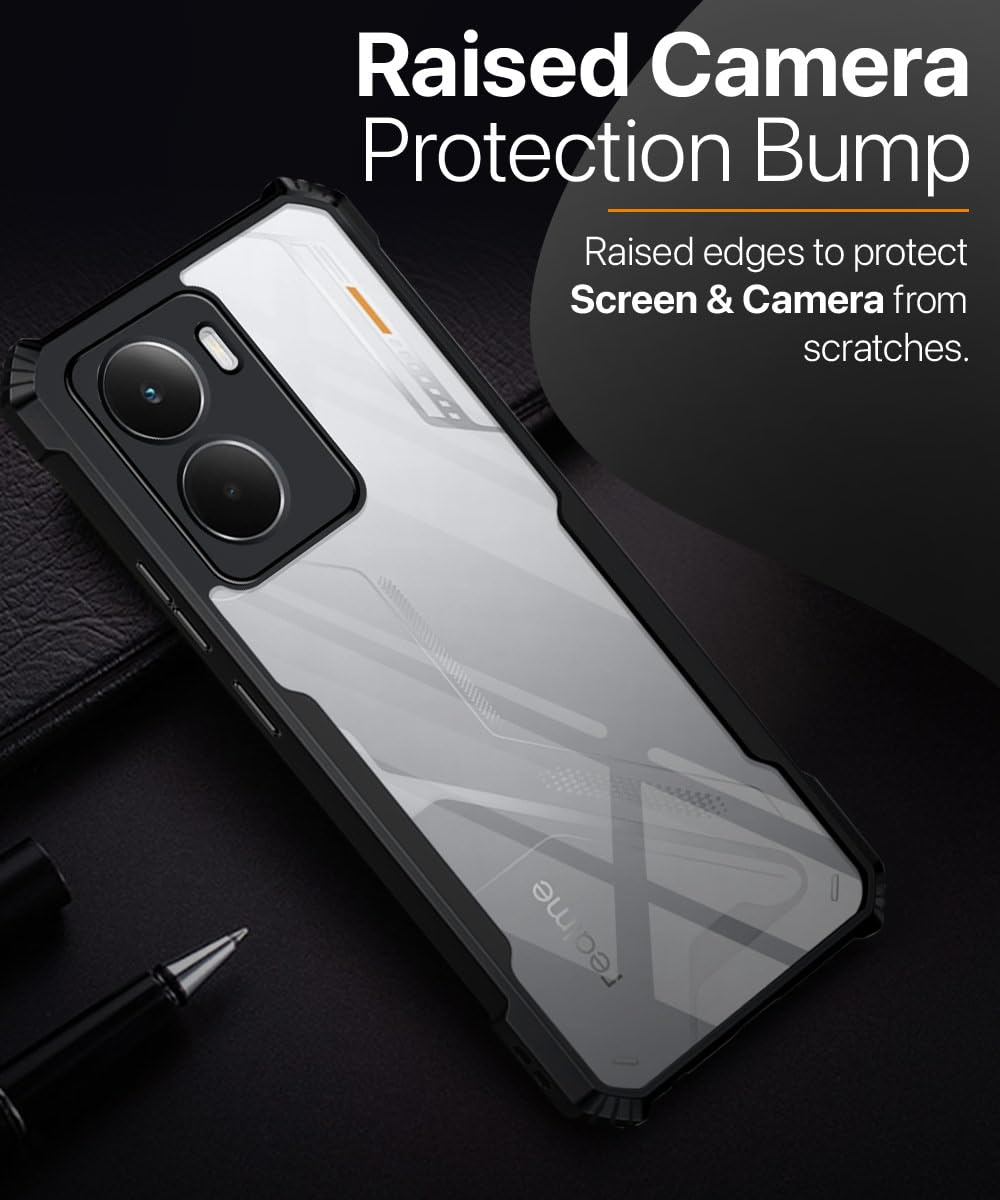 VAKIBO Best Selling Black and Transparent Coloured Made With Soft TPU and Acrylic Back Cover Case With 4 Corner and Camera Protection Suitable for Realme P3