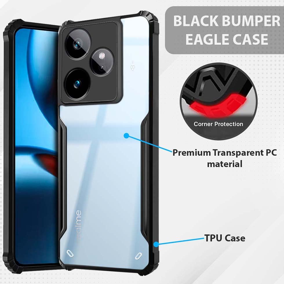 VAKIBO Best Selling Black and Transparent Coloured Made With Soft TPU and Acrylic Back Cover Case With 4 Corner and Camera Protection Suitable for Realme GT7