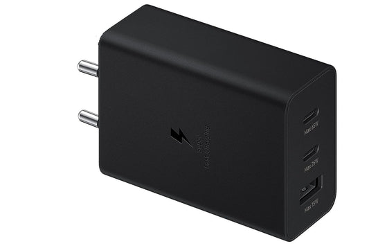 65W PD Power Adapter Trio USB-C 3 Port, USB-A Port Super Fast Charger Advanced Charging Technology Compatible with All Samsung Galaxy Devices
