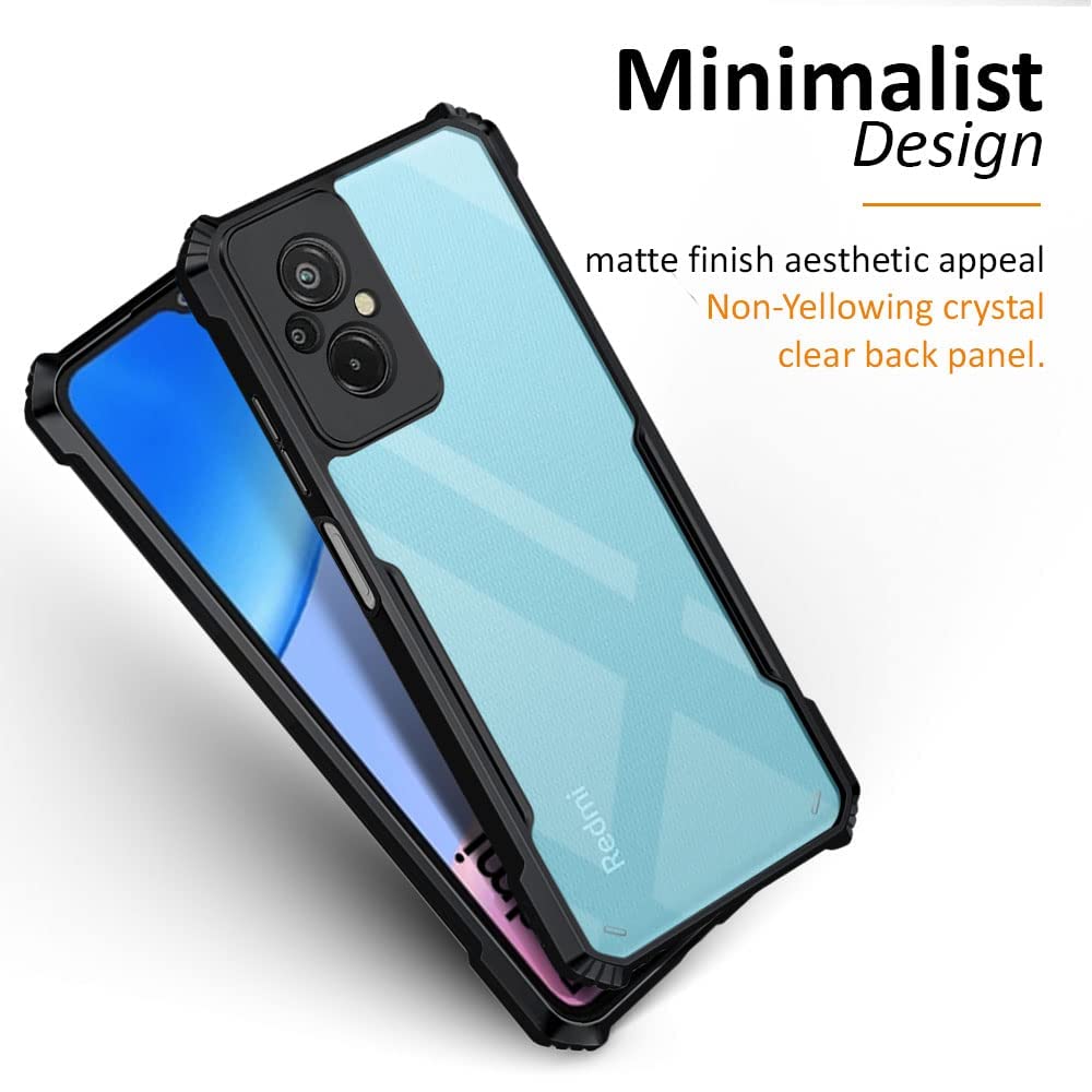 VAKIBO Best Selling Black and Transparent Coloured Made With Soft TPU and Acrylic Back Cover Case With 4 Corner and Camera Protection Suitable for Mi Redmi 11 Prime 4G