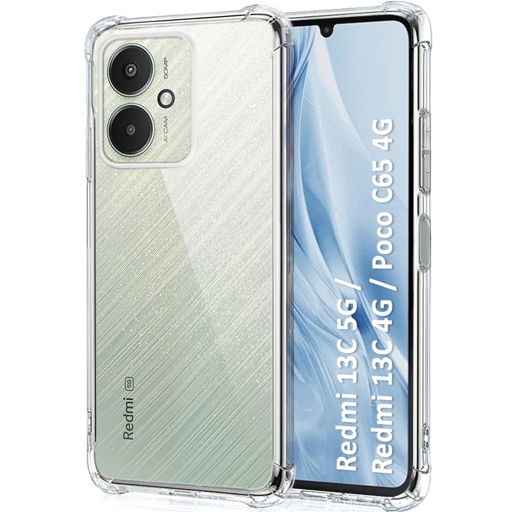 VAKIBO Premium Clear 1.5MM Thick Transparent Soft TPU Rubber Back Cover Case With Camera Protection Suitable for Mi Redmi 13C 5G