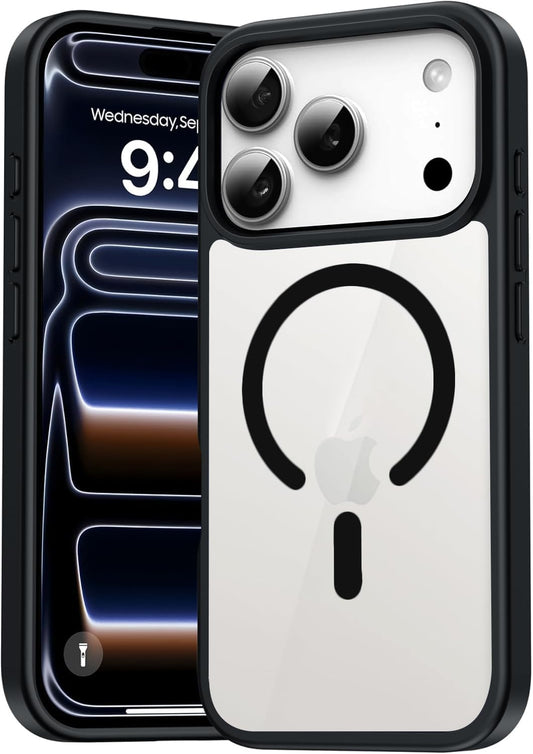 VAKIBO Megnatic Magsafe Black Coloured Soft with Hard back Back Cover Case With Camera Protection Ring Suitable for iPhone 17 Pro Max