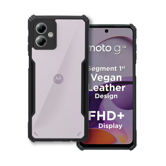 VAKIBO Super Premium Black Border Transparent Case With Corner Protection & Camera Protection Suitable for Moto G14