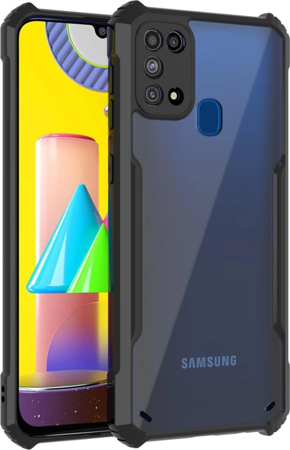 VAKIBO Best Selling Black and Transparent Coloured Made With Soft TPU and Acrylic Back Cover Case With 4 Corner and Camera Protection Suitable for Samsung Galaxy F41