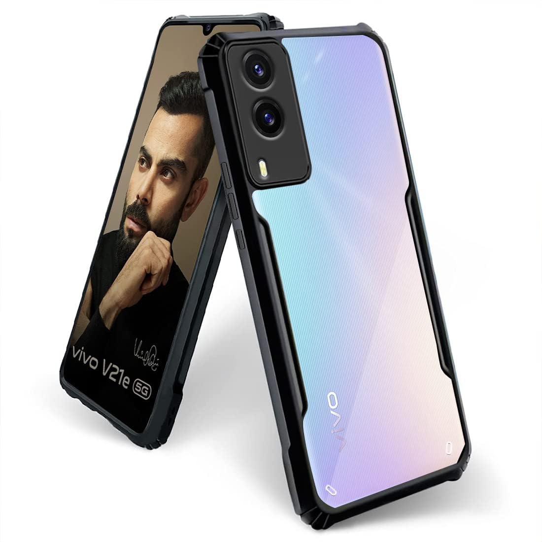 VAKIBO Super Premium Black Border Transparent Case With Corner Protection & Camera Protection Suitable for Vivo V21E 5G
