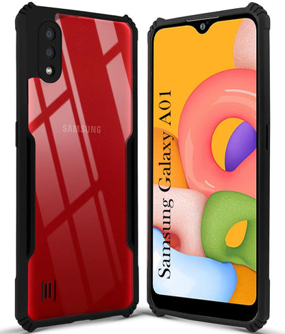 VAKIBO Best Selling Black and Transparent Coloured Made With Soft TPU and Acrylic Back Cover Case With 4 Corner and Camera Protection Suitable for Samsung Galaxy A01