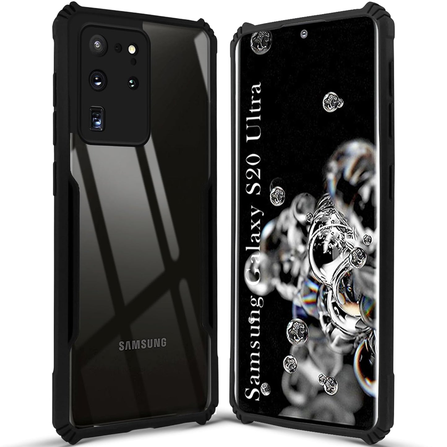 VAKIBO Best Selling Black and Transparent Coloured Made With Soft TPU and Acrylic Back Cover Case With 4 Corner and Camera Protection Suitable for Samsung Galaxy S20 Ultra
