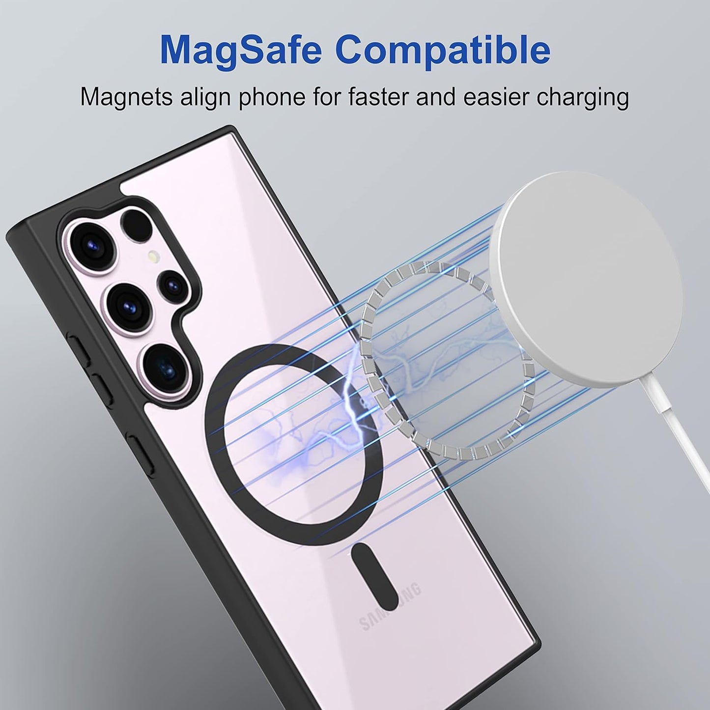 VAKIBO Megnatic Magsafe Black Coloured Soft with Hard back Back Cover Case With Camera Protection Ring Suitable for Samsung Galaxy S24 Ultra
