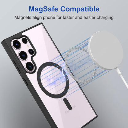 VAKIBO Megnatic Magsafe Black Coloured Soft with Hard back Back Cover Case With Camera Protection Ring Suitable for Samsung Galaxy S24 Ultra