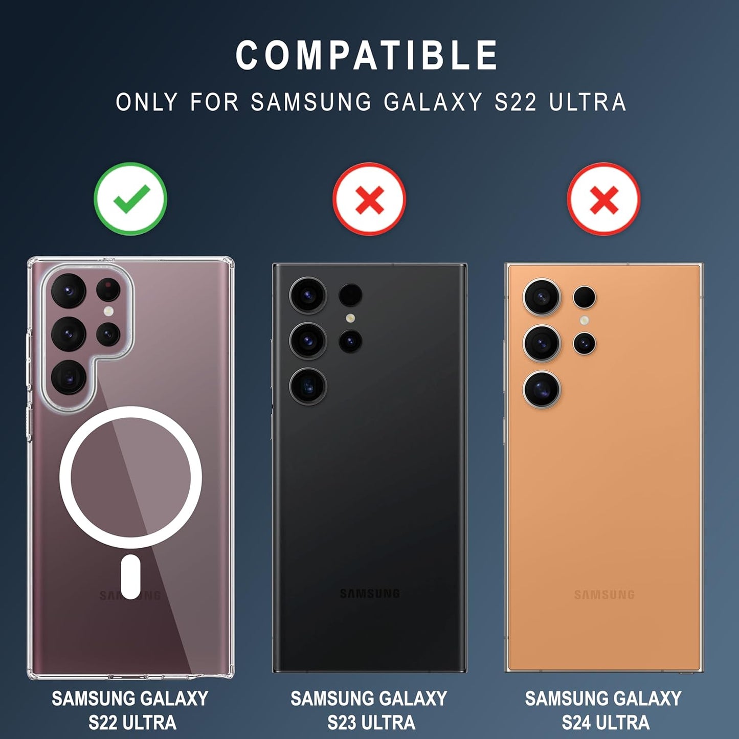 VAKIBO Megnatic Magsafe Transparent Coloured Soft with Hard back Back Cover Case With Camera Protection Ring Suitable for Samsung Galaxy S22 Ultra