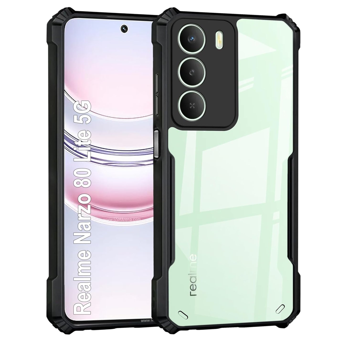 VAKIBO Best Selling Black and Transparent Coloured Made With Soft TPU and Acrylic Back Cover Case With 4 Corner and Camera Protection Suitable for Realme C73 5G
