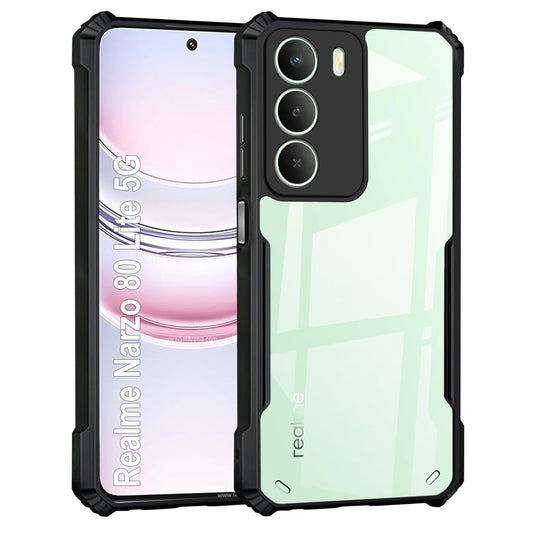 VAKIBO Best Selling Black and Transparent Coloured Made With Soft TPU and Acrylic Back Cover Case With 4 Corner and Camera Protection Suitable for Realme C73 5G