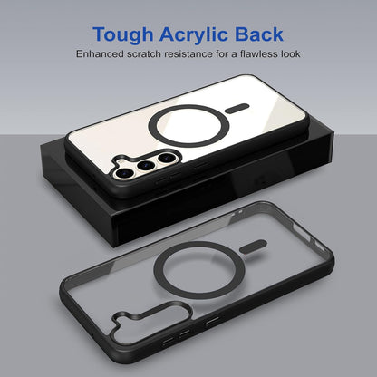 VAKIBO Megnatic Magsafe Black Coloured Soft with Hard back Back Cover Case With Camera Protection Ring Suitable for Samsung Galaxy S25 FE