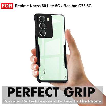VAKIBO Best Selling Black and Transparent Coloured Made With Soft TPU and Acrylic Back Cover Case With 4 Corner and Camera Protection Suitable for Realme C73 5G
