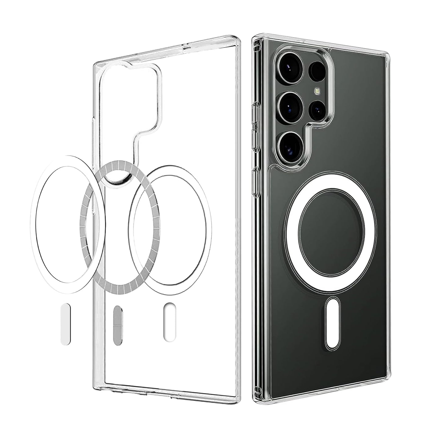 VAKIBO Megnatic Magsafe Transparent Coloured Soft with Hard back Back Cover Case With Camera Protection Ring Suitable for Samsung Galaxy S22 Ultra