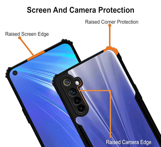 VAKIBO Best Selling Black and Transparent Coloured Made With Soft TPU and Acrylic Back Cover Case With 4 Corner and Camera Protection Suitable for Realme 6 Pro