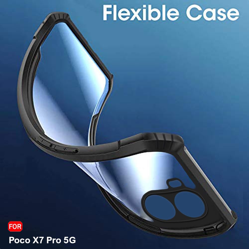 VAKIBO Best Selling Black and Transparent Coloured Made With Soft TPU and Acrylic Back Cover Case With 4 Corner and Camera Protection Suitable for Mi Poco X7 Pro