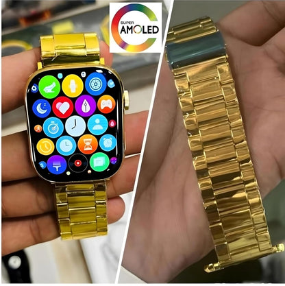 Series 9 Golden 24k Edition Smartwatch (Gold Stainless Steel and Synthetic Black Strap)