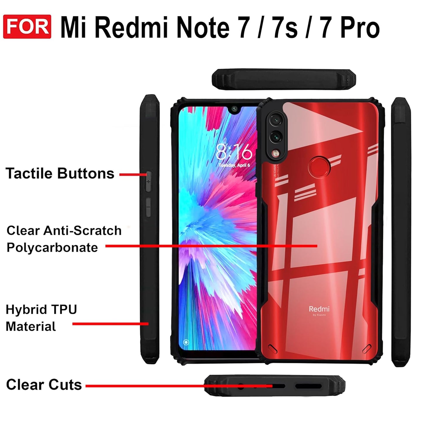 VAKIBO Super Premium Black Border Transparent Case With Corner Protection & Camera Protection Suitable for Mi Redmi 7