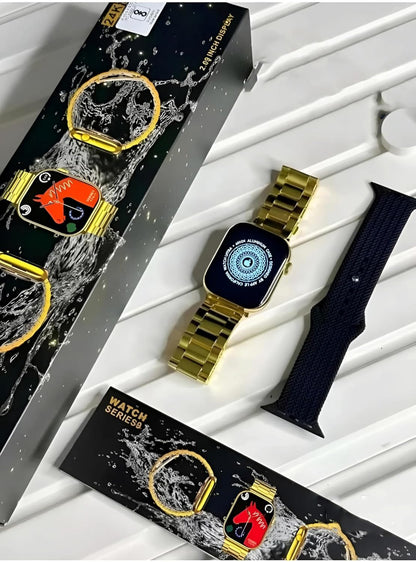 Series 9 Golden 24k Edition Smartwatch (Gold Stainless Steel and Synthetic Black Strap)