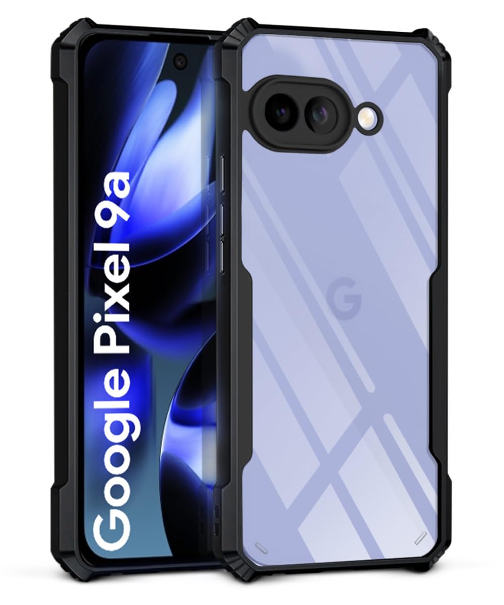 VAKIBO Best Selling Black and Transparent Coloured Made With Soft TPU and Acrylic Back Cover Case With 4 Corner and Camera Protection Suitable for Google Pixel 9A
