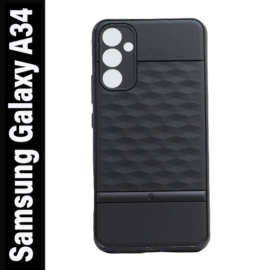 VAKIBO Parallax Design Black Coloured Soft TPU Rubber Back Cover Case With Camera Protection Ring Suitable for Samsung Galaxy A34