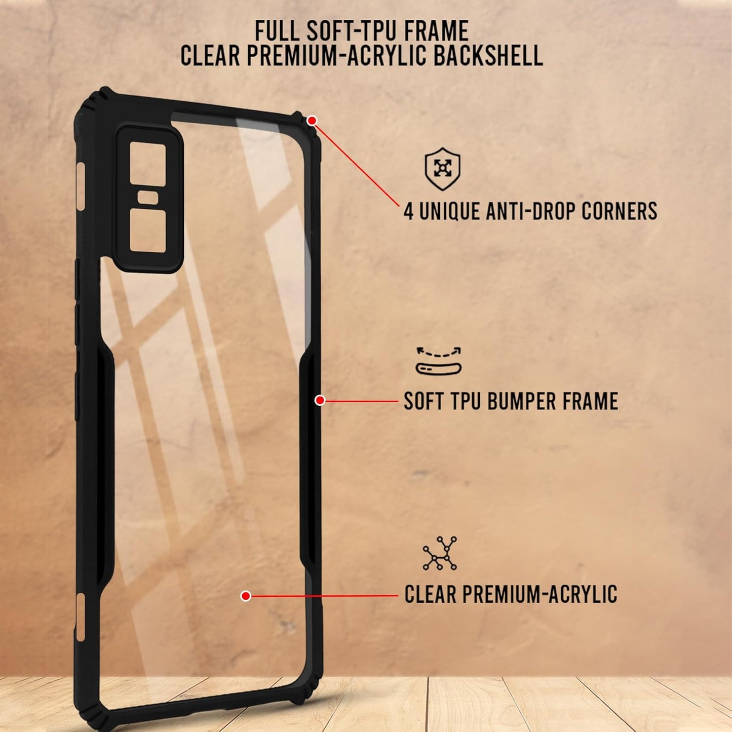 VAKIBO Super Premium Black Border Transparent Case With Corner Protection & Camera Protection Suitable for Infinix GT30 Pro