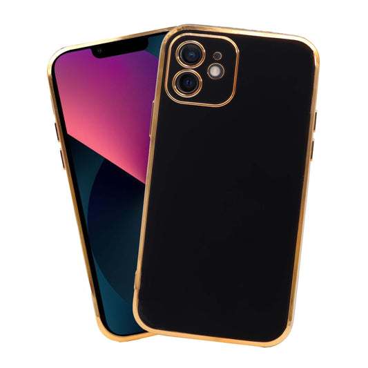 VAKIBO Golden Chrome Border Black Coloured Soft TPU Back Cover Case With Camera Protection Suitable for iPhone 12