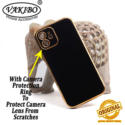 VAKIBO Golden Chrome Border Black Coloured Soft TPU Back Cover Case With Camera Protection Suitable for iPhone 12