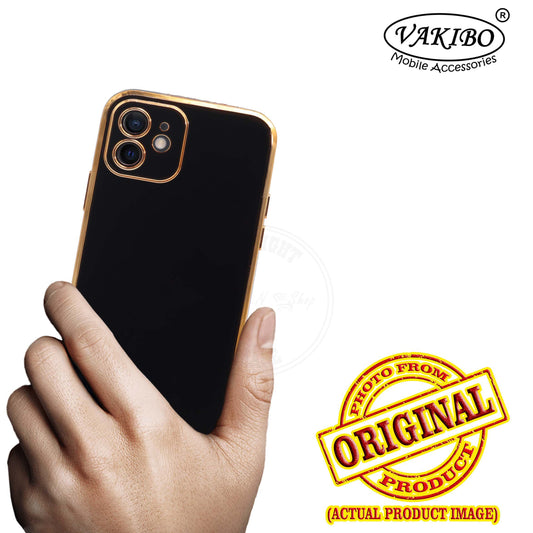 VAKIBO Golden Chrome Border Black Coloured Soft TPU Back Cover Case With Camera Protection Suitable for iPhone 12