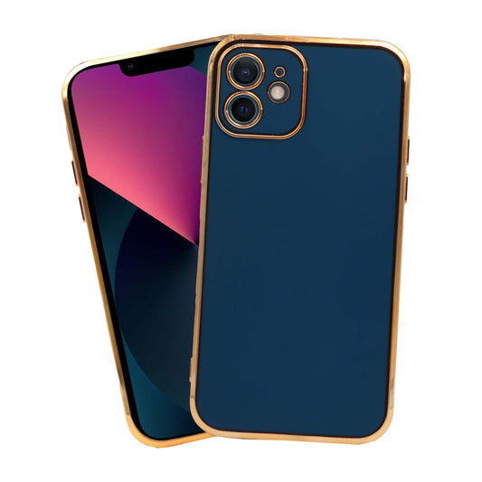 VAKIBO Golden Chrome Border Dark Blue Coloured Soft TPU Back Cover Case With Camera Protection Suitable for iPhone 12